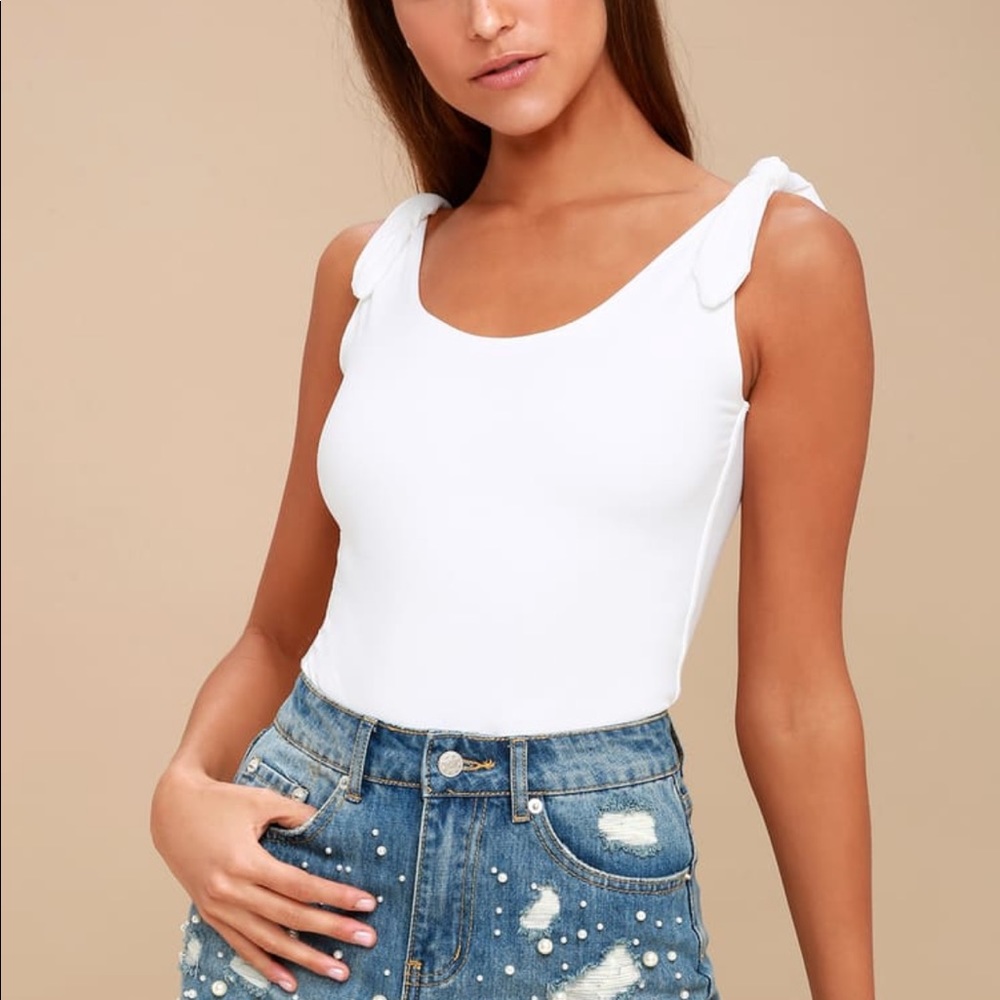 Pretty Pleased White Tie-Strap Bodysuit